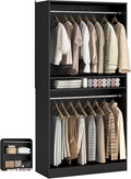 Unikito 3FT Freestanding Closet System with 2 Hanging Rods & Adjustable Shelve, 36'' Wood Closet Organizer System, Clothes Garment Rack, Sturdy Walk-in Closet Tower, Easy Assembly, Hold 800LBS, Black