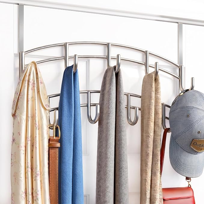LYNK Professional® Home™ Over the Door Hooks - 9 Hook – Over the Door Coat Rack - Over the Door Hanger - Hanging Towels or Clothes - Bathroom, Bedroom, Laundry Room - Lifetime Ltd. Warranty, Platinum