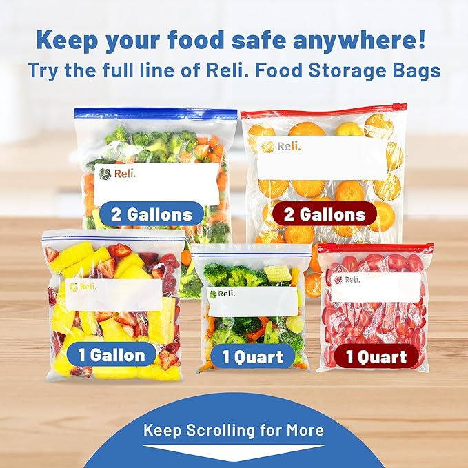 Reli. Quart Freezer Bags (350 Count) 7x7.75 inch, Freezer Bags Quart Size | 1Qt Double Zipper, Press to Seal, Write On Label | Food Storage for Freezing Bulk | Clear