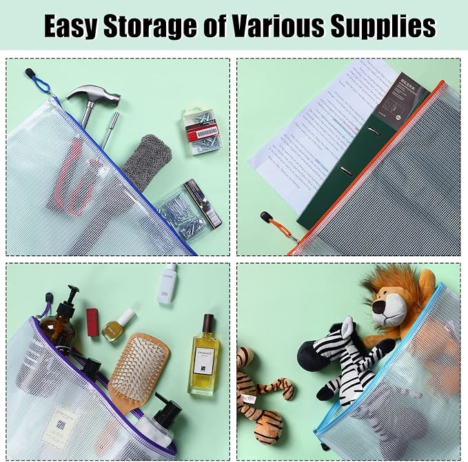 EOOUT 36pcs Mesh Zipper Pouches for Organizing, Zipper Bags, 16x11 Inches Large Puzzle Bags, 12 Colors Storage Bag Zipper File Bags for Office Supplies