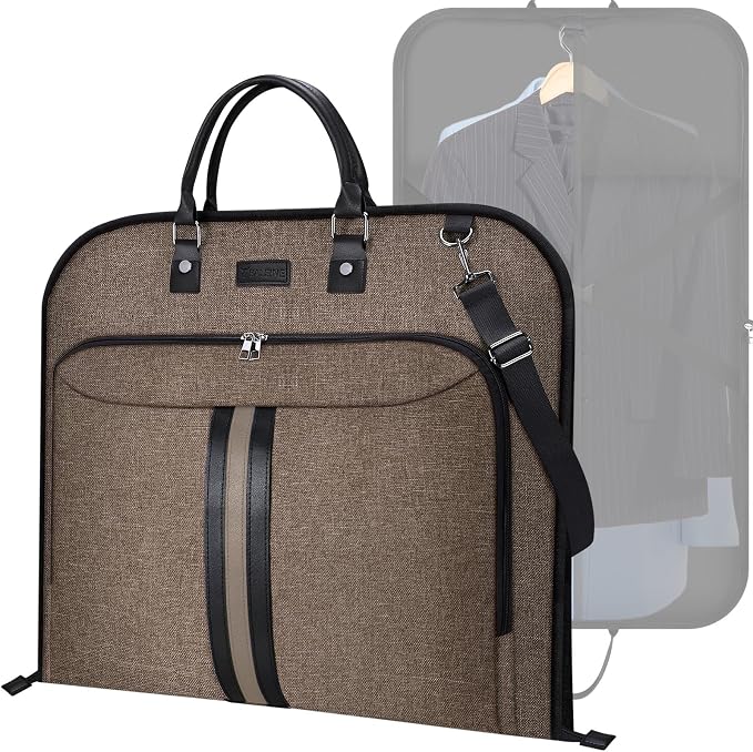 BALEINE Travel Garment Bag, Travel Suit Bag for Men, Water Resistant Carry on Garment Bag for Hanging Clothes, Garment Duffel Bag for Travel Business (Brown, 42")