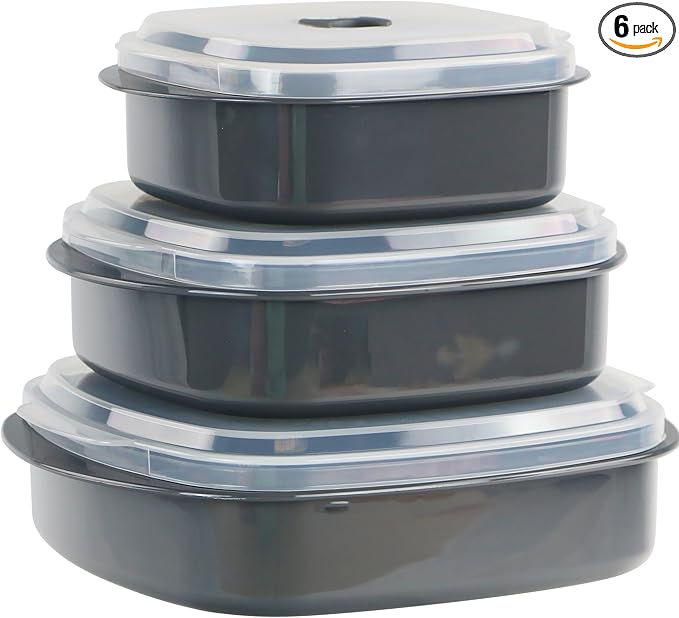 Reston Lloyd Nesting Microwave Containers, Adjustable Steam Vents, Airtight, Meal Prep, Durable BPA-Free Plastic- Freezer & Dishwasher Safe, Cookware & Food Storage, Anyday Cookware, Gray (Pack of 18)