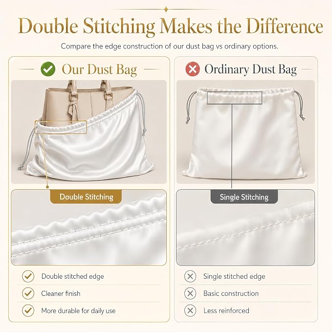 3 Pack Satin Purse Dust Bags for Handbags, Drawstring Handbag Dust Cover Bags for Purses, Shoes and Boots, Closet and Travel Storage Bags
