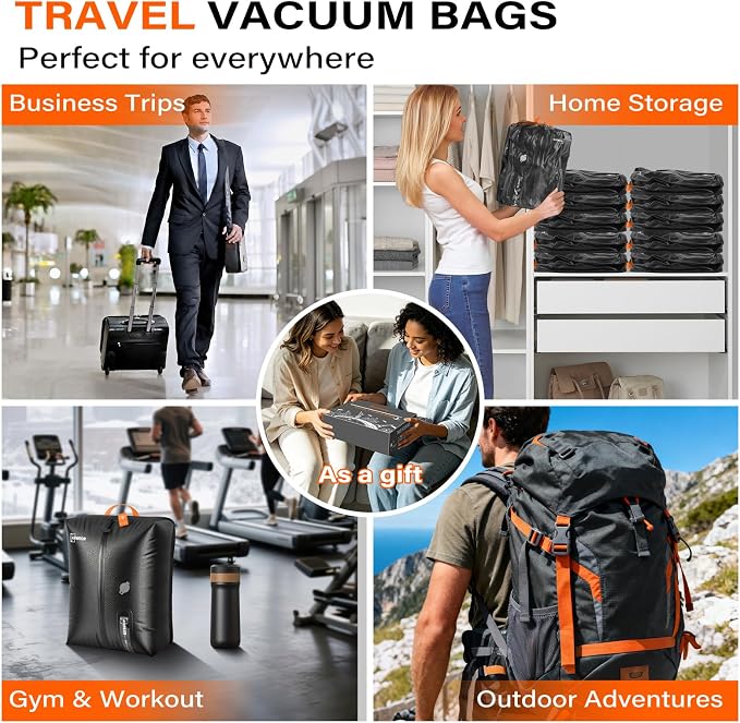 2 Pack Bag with Vacuum Travel for Suitcase, 20L Overpack Vacuum Bags w/Pump | IP68 Waterproof Compression Bags For Carry On Luggage&Backpacks, Reusable Nylon Vacuum Seal Bags For Clothing Travel Kit