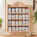 Chunful Vintage Spice Jar Wooden Rack Light Oak Farmhouse Spice Shelf for 24 Jars, Village Style Wall Mounting Kitchen Storage Decorative Hanging Display Rack, Shelf Only