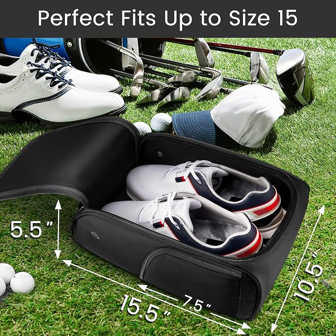 YOREPEK Golf Shoe Bag Men, Golf Accessories Bag with 3 Pockets for Socks | Designed with a Buckle Top Carry Handle, Zippered Sport Shoe Carrier Bags with Ventilation, Golf Gifts for Men
