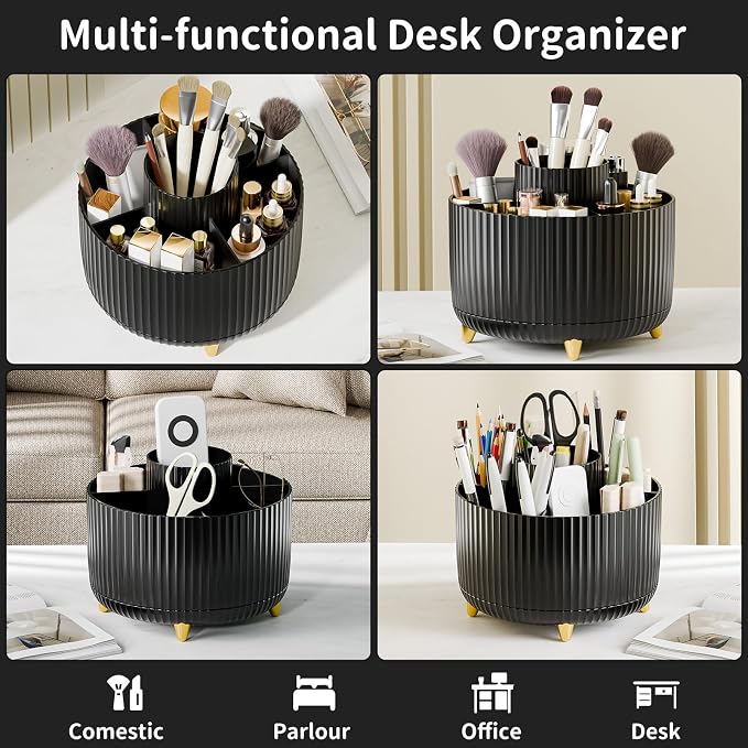 fanado 360° Rotate Makeup Brush Holder Organizer, Makeup Organizers Countertop, Makeup organization and Skincare Storage with Gift Box Packing for Vanity, Desktop, Bathroom (Black)