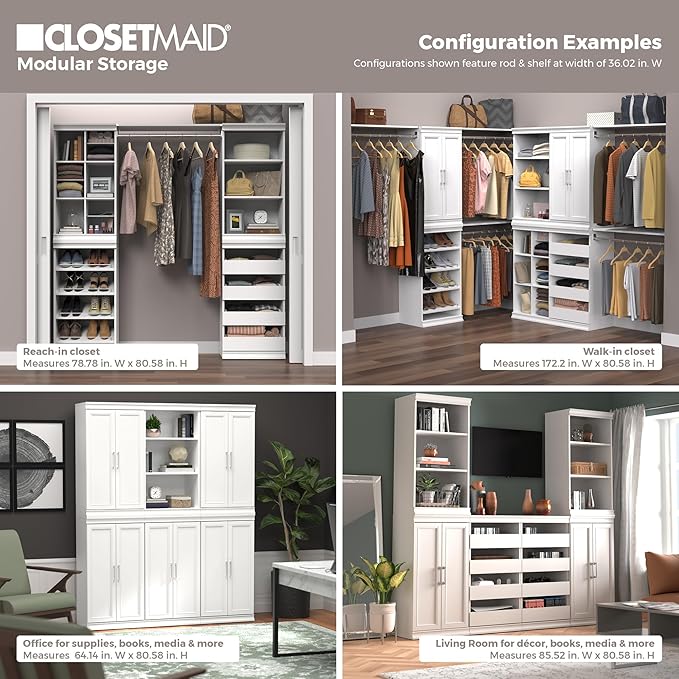 ClosetMaid Modular Storage Shelf Unit with 12 Adjustable Shelves & Dividers, White