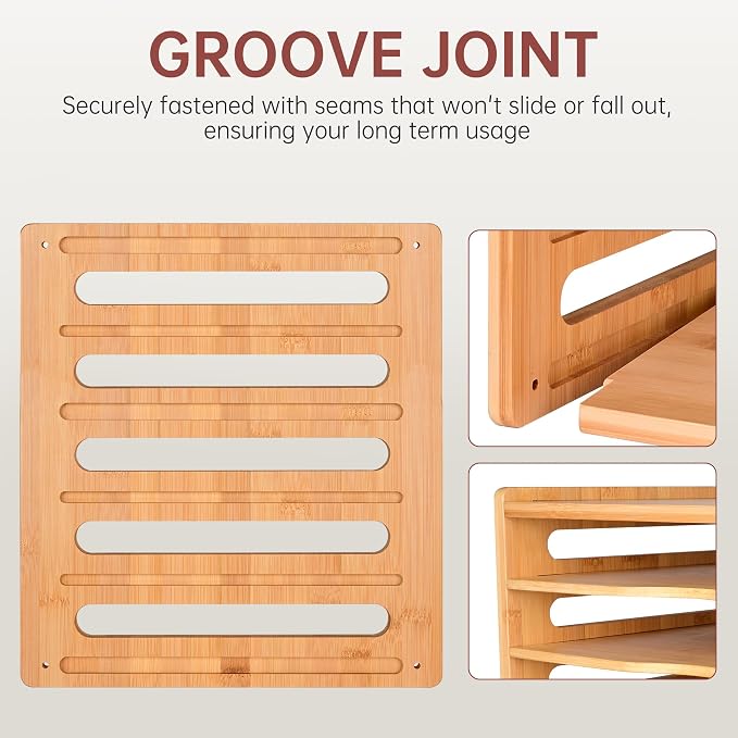 Cookie Sheet Organizer for Cabinet, 6 Tier Sheet Pan Organizer, Baking Sheet Organizers Inside Cabinet, Bamboo Kitchen Organizer for Bakeware and Cutting Board