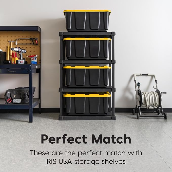IRIS USA 2-Pack 27 Gallon Storage Bins with Lids |Made in USA| Heavy Duty Plastic Tote Containers for Truckbed Tool Box Organization, Large - Black/Yellow