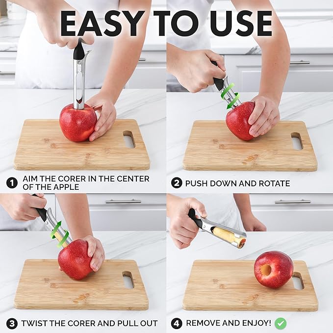 Zulay Kitchen Ultra Sharp Apple Corer Tool - Stainless Steel, Sharp & Serrated Blade Cores in Seconds - Easy to Use & Clean, Durable Apple Core Remover for Apples & Small Fruits - Black