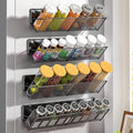 DTUQYX Magnetic Spice Rack 4-Pack for 32 Spices Jars, 14-16.5 inch Long Strong Magnetic Shelves, Space Saving Spice Organizer 45° Tilt for Refrigerator, No Drilling Home Kitchen Storage Shef