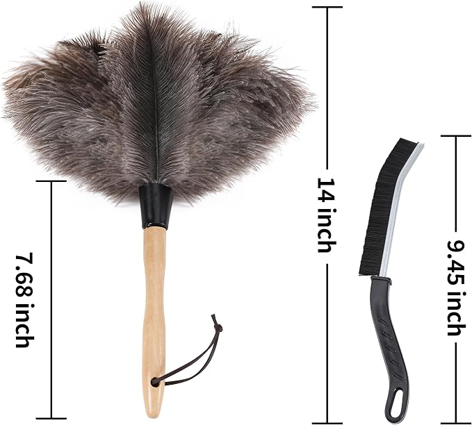 Soarer Ostrich Feather Duster for Cleaning,2pcs Brush,14inch Wooden Handle | Feather Duster for Cleaning Ceiling Fan,Pendant lamp,Blinds,Furniture