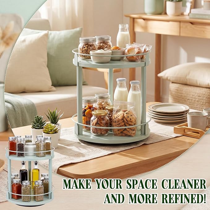 Mint Green Lazy Susan Organizer 2 Tier, Spice Rack Lazy Susan Organizer for Cabinet 10 Inch Rotating Spice Holder for Kitchen Countertop Pantry Dining Table Coffee Bar Storage