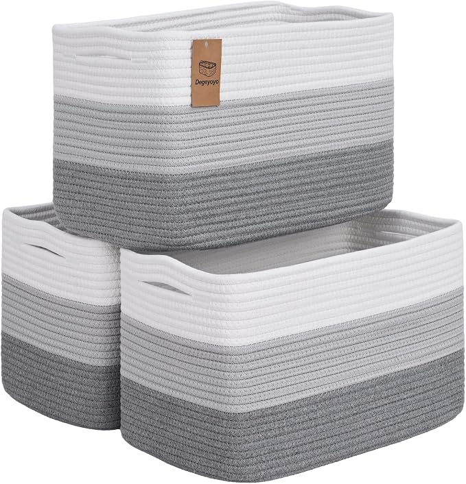 Baskets for Organizing,Storage Baskets,3 Pack Baskets for Shelfves,15"×10"×9" Woven Grey Basket,toy storage bins,bins for organization