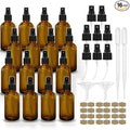 GIVAMEIHF Amber Spray Bottles about 4oz Empty Small Glass Spray Bottle Fine Mist Spray Refillable Containers, Set of 16, Included 24 nozzles, 2 Funnels, 2 Droppers, 24 Labels