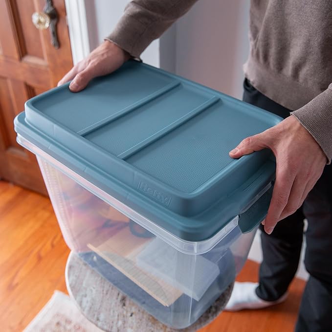 Hefty 6 Pack 32 Quart Lift Off Stackable Plastic Storage Bin and Lid, Smoke Blue
