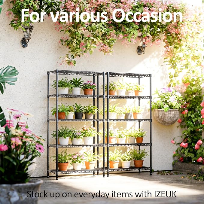 Storage Shelving Unit for Garage and Pantry, 30" Wide Metal Wire Shelf | 5-Tier, 13.8" D x 29.5" W x 59.5" H, 1750 lbs Organizers and Storage Black Shelves for Garage, Kitchen, Office and Laundry