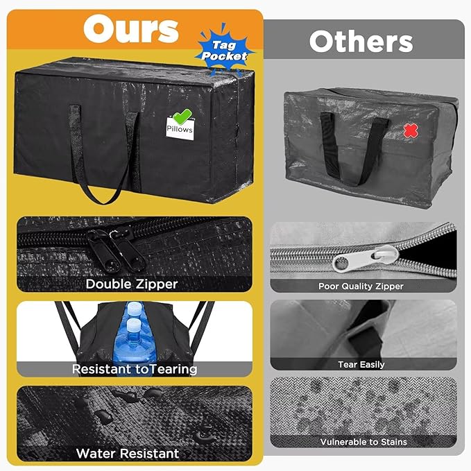 Extra Large Moving Bags Heavy Duty Storage Bags with Zipper Handles, BETU 16 Pack Clothes Storage Totes Bins Packing Moving Boxes, Moving Supplies for College Dorm Essentials, Space Saving, Black