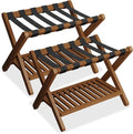 Heybly Luggage Rack for Guest Room,Set of 2, Bamboo Folding Luggage Stand & Suitcase Holder, 5 Heavy-Duty Straps,Holds up to 165 Lbs, Heavy Duty Luggage Rack for Bedroom Hotel, Walnut, HLR013WB2