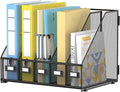 5 Vertical Compartments Magazine File Holder, Metal Binder Organizer, Black | Space-Saving Desktop Storage, Built-In Label Holders, Anti-Slip Feet, Sized for Binders, Folders, Magazines and Files