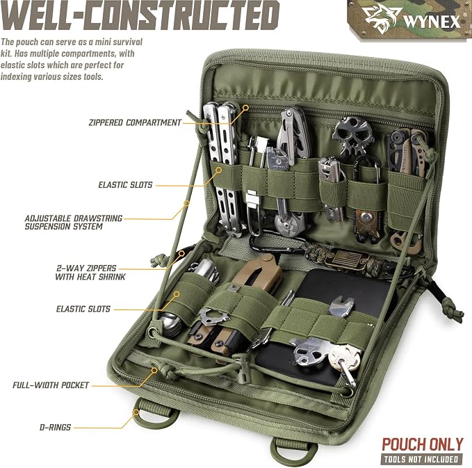 WYNEX Tactical Molle Admin Pouch, Laser-Cut, EDC Organizer Tool Pouch | Utility Organizer EDC Medical Bag, EDC Pocket Modular Pouch, Tactical Accessories EDC Pouch, Include U.S Patch
