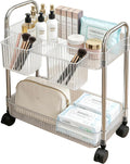 2 Tier Utility Rolling Cart with Wheels Sofa Side Table Small Under Desk Storage Organizer, Clear Acrylic Plastic Mobile Trolley Organization Storage Cart for Kitchen Pantry Bathroom Vanity