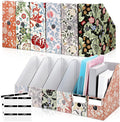 PerKoop 6 Pcs Decorative Magazine File Holders Floral Foldable File Folders Magazine Storage Boxes Rack Desk Organizer Documents with Printable Labels for School Office Home (Floral)