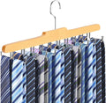 Tie Rack Hanger for Closet, Upgraded Tie Holder Organizer for Men, Wooden | Non Slip Neck Tie Organizer with 20 Foldable Hooks, Belt Hanger Space Saving, Fits for Tank Tops Bras Cami Scarves
