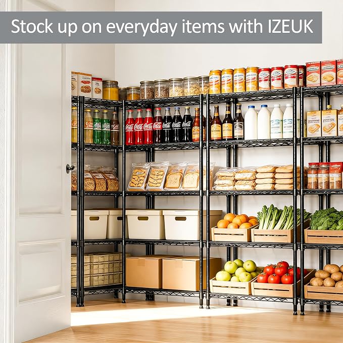 Storage Shelving Unit for Garage and Pantry, 30" Wide Metal Wire Shelf | 5-Tier, 13.8" D x 29.5" W x 59.5" H, 1750 lbs Organizers and Storage Black Shelves for Garage, Kitchen, Office and Laundry
