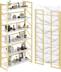 JSB 6 Tier No Assembly Folding Bookshelf, 30.7" Wide Foldable Storage Bookcase for Home Office, Space-Saving Storage Shelf for Living Room (White&Gold)