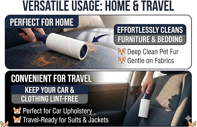 Extra Sticky Lint Roller, 3-Pack 300 Sheets, Pet Hair | Extra Sticky | Cat & Dog Hair | Straight-Cut Sheets | Navy Ergonomic Handles | Clothes | Furniture | 3 Complete Rollers