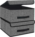 Onlyeasy Foldable Storage Bins Cubes Boxes with Lid - Storage Box Cube Cubby Basket Closet Organizer Pack of Two with Leather Handles for Closet Bedroom, 13"x13", Black, 8MXALB2P