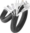 AGPTEK Cable Sleeve Desk Cable Management, 20ft - 1.2 inch, Black | Under Desk Cord Protector, Cable Wrap Wire Hider, Computer TV Wire Loom Tubing, Protect Cord from Cat Dog Chewing