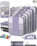 OlarHike 10 Set Compression Packing Cubes for Travel Essentials,Compressible Expandable Space Saver Bags for Organizing Clothes,Luggage Suitcase Garment Bags with Over 1000 pcs Mesh Holes(Purple Gray)