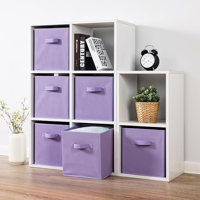 Stero 13x13x13 Inch Fabric Storage Bins 6 Pack Fun Colored Durable Storage Cubes with Handles Foldable Cube Baskets for Home, Kids Room, Closet and Toys Organization Purple