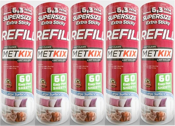 Refill for Metkix Supersize 6.3 inches Lint Roller 5 Packs Total 300 Sheets