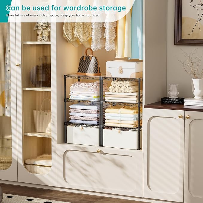 SINGAYE Small 3 Tier Shelves Wire Storage Shelving Adjustable Metal Shelf | With Wheels Home Storage Small Rack Pantry Closet Unit for Laundry Room Organization Bathroom Kitchen