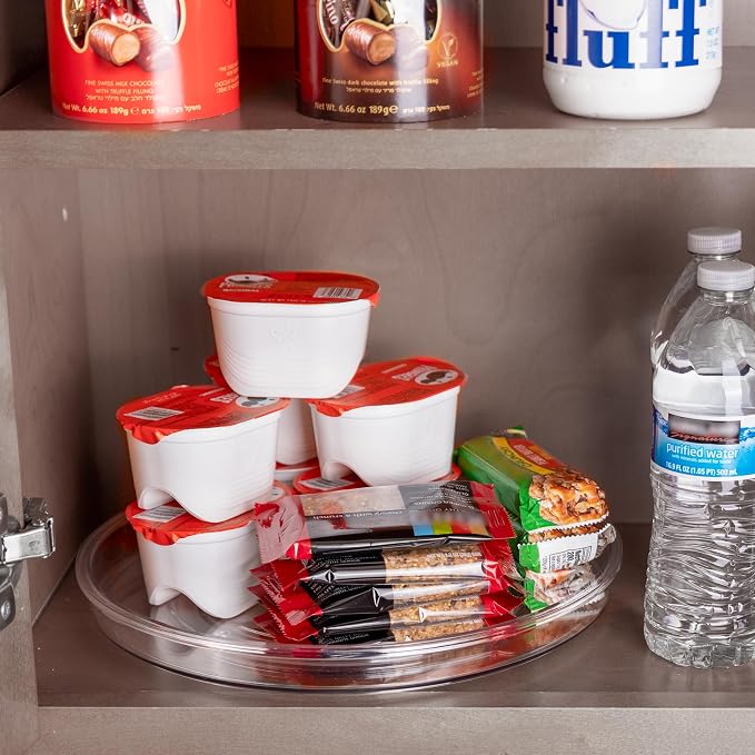 primebox 13.25" Lazy Susan Organizer. 360 Degree Rotating Turntable for Cabinets, Fridge, Pantry, Vanity, Bathroom, Under Sink Organizing, Countertops, Organizer for Spices Clear.