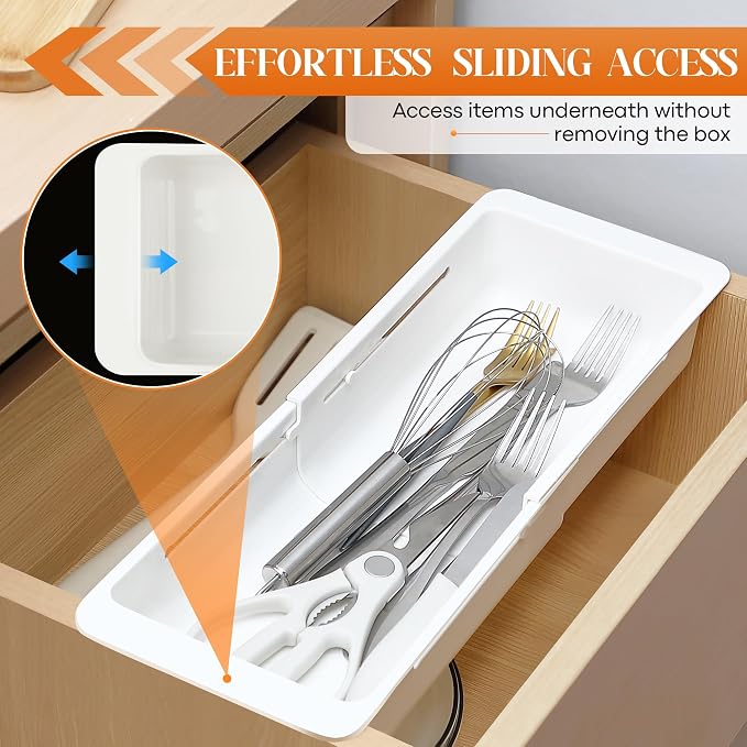 2 Pack Deep Drawer Organizer Adjustable Storage Bin(12.4-17.7") | Adjustable Width Design, Maximize Drawer Storage, Kitchen & Home Organization Solution