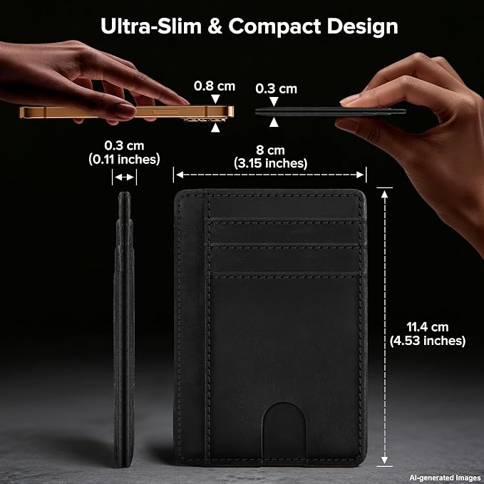 furid Slim Genuine Leather Wallet: Minimalist RFID Small Card Wallet for Men with ID Window - Front Pocket Comfortable Fit - 0.11-inch Ultra Thin Credit Card Holder for Men's Gift
