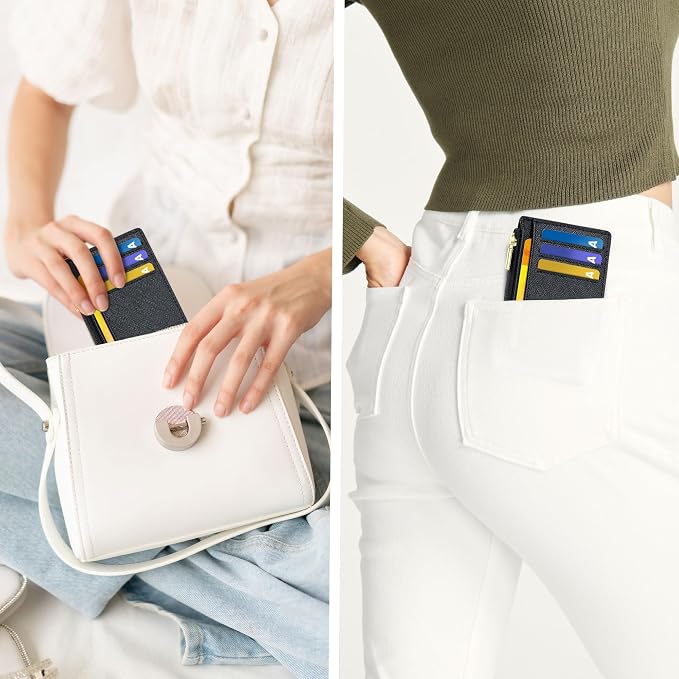 Tipmile Mens RFID Wallet, Small Slim Business Credit Card Holder, Mens Gift | Mini Tiny Cute ID Case, Minimalist Zipper Pocket Wallet, Thin Coin Purse, Mothers Gift
