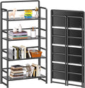 4NM No Assembly Folding Bookshelf, 4-Shelf 54" H Collapsible Foldable Bookcase Storage for Small Spaces, All Black