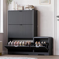 BORNOON Slim Shoe Cabinet with Bench for Entryway, Hidden Storage and Adjustable Shelves, Free Standing Wooden Shoes Organizer for Hallway, Foyer