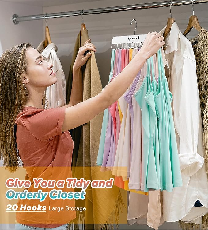 Gomyrod Tank Top Hanger, 2 Pack w/40 Hooks Bra Hanger for Closet Organizer | Premium Wood Space Saving Hanger, 360°Rotating Closet Organizers and Storage, Multi Hook Hanger for Dorm & Apartment, White