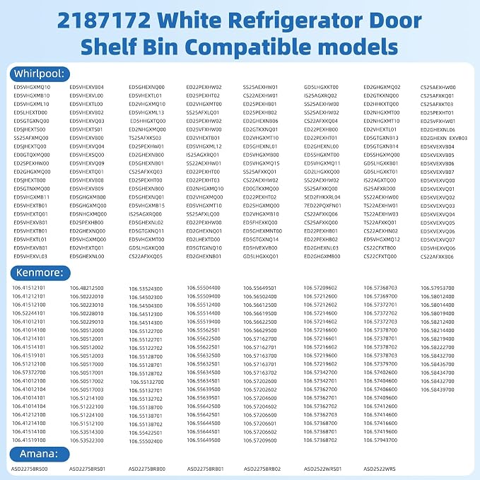 2187172 Door Shelf Bin for Whirlpool Kenmore Amana Frigidaire Fridges Roper Estate Replace WP2187172, AP6006028, 2187194K, PS11739091 AP3853103, AP3853103, PS328468, PS986890, 3046299（2 Pack）