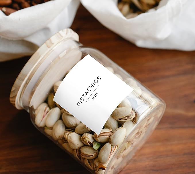 Pantry Labels - Waterproof Minimalist Preprinted Canister Labels for Food Containers - Plastic and Glass - White Vinyl - Set of 1