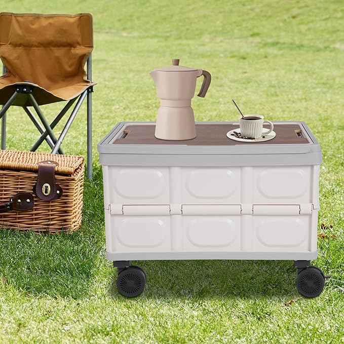 Collapsible Storage Carts, Movable Utility Cart, Camping Storage Bins, Multi-Functional Storage Trolley w/Wheels, Storage Handcart for Kitchen/Bedroom/Office for Books/Toy/Tools (Grey)