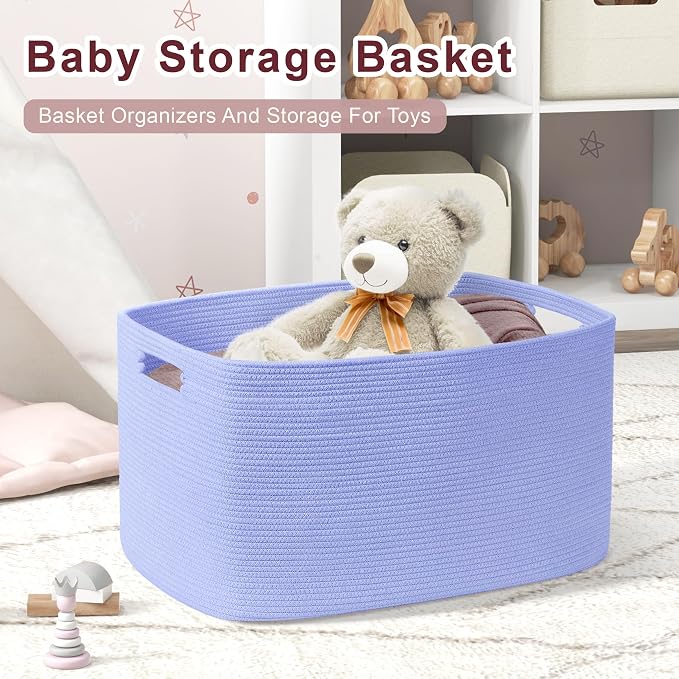 45L Small Woven Laundry Basket Hamper with Handles, Blue Purple | 18"x14"x11", collapsible wicker hamper, storage for dirty clothes, toys, blankets, gifts, living room, bedroom, bathroom