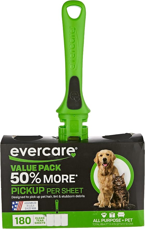 Evercare All Purpose Pet Hair Lint Roller with 2 Refills,180 Sheets –Reusable Sticky Roller for Pet Hair,Cat & Dog_Hair Remover,Lint Remover,Pet_Hair_Remover for Furniture,Clothing & Cars (Pack of 6)
